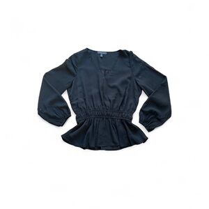 ✨Grade & Gather Long Sleeve V-Neck Peplum Blouse – Flowy Gathered Waist Top